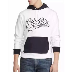 Polo Ralph Lauren Men's White Navy Double-Knit Jacquard Hoodie Medium NWT